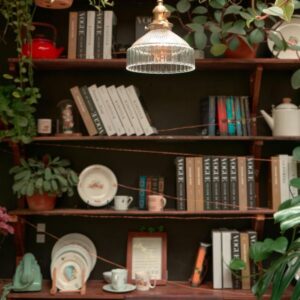 brown bookshelf for spiritual living