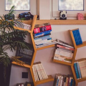 corner bookshelf for spiritual living
